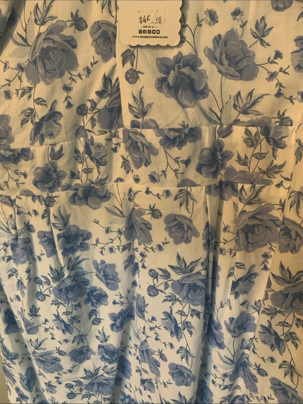 Simply Southern Blue Floral White Sundress with Ruffle Sleeves - Picture 7 of 11